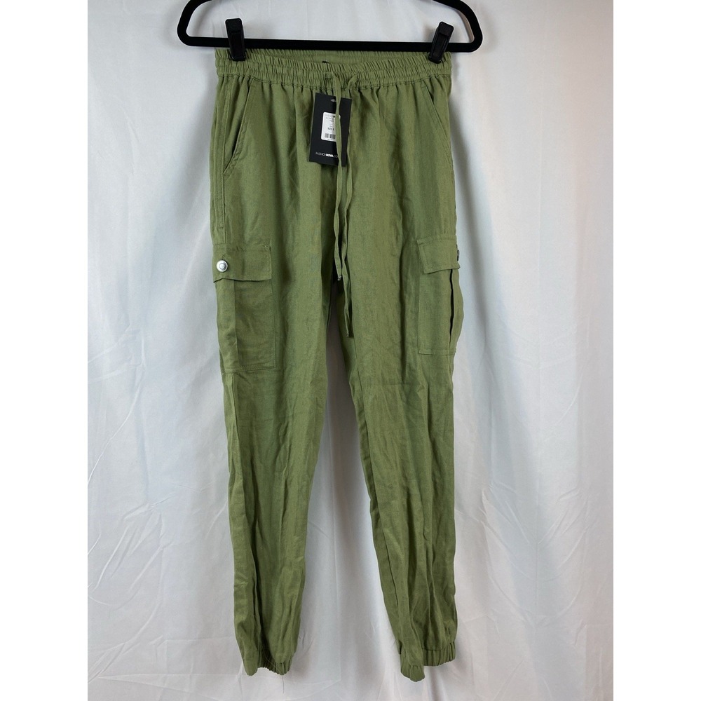 New On The Go Linen Blend Olive Green Joggers Women's‎ Size Small